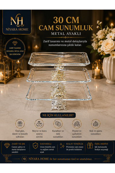 Niyara home 30 cm Glass Presentation Stand with Metal Legs 9-30005 Adds Elega...