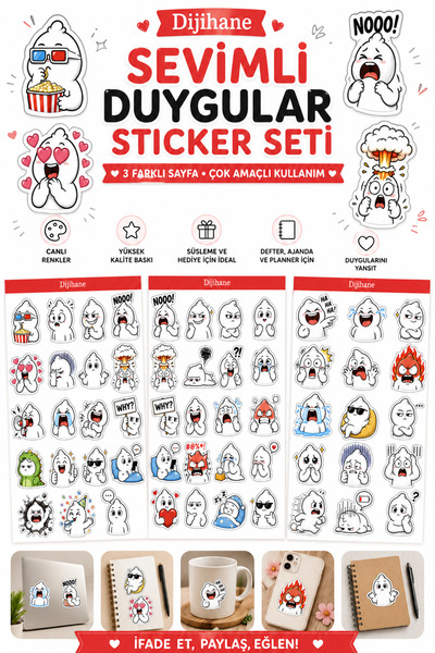 dijihane Sevimli Duygular Sticker Seti 3 Farklı Sayfa – Eğlenceli İfade Çıkar...