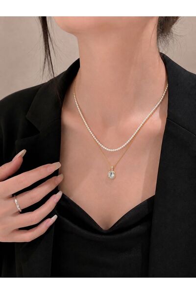 EMKSHOP Pearl Shine Detailed Vip Elegance Necklace