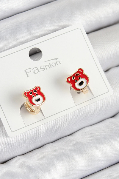 Marsilyan Brass Teddy Bear Model Gold Color Children's Earrings Elk-Bjtieg