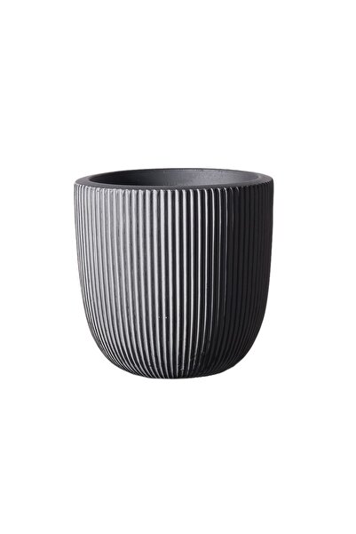 SUPERGREENS Γλάστρα Πήλινη Στρογγυλή ''Stripe'' Γκρι XL 44x44x36,5 εκ.