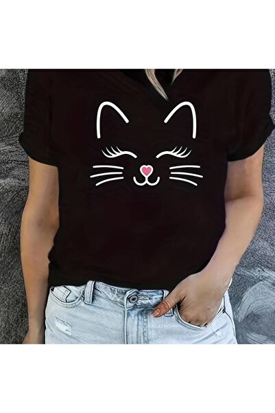 212Wear تي شيرت نسائي كاجوال بمقاسات كبيرة مع طباعة رسومية، قميص صيفي مريح بي...