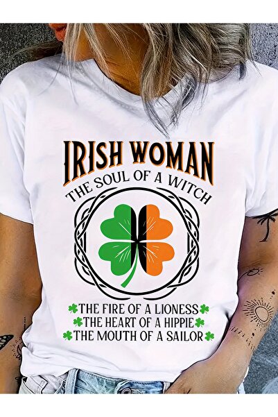 17 seramik تي شيرت مطبوع عليه عبارة "IRISH WOMAN THE SOUL OF A WITCH" بأكمام ...