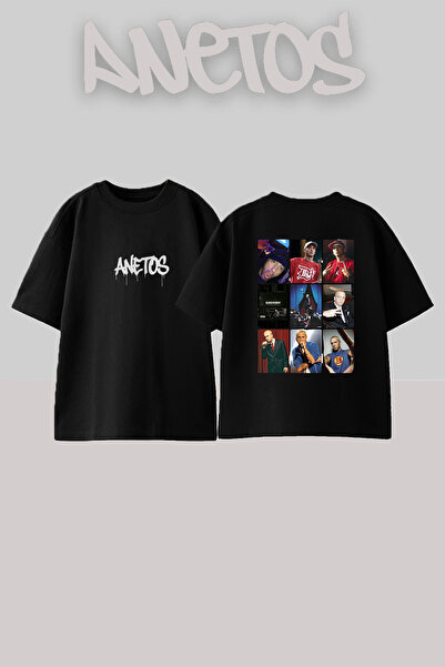 Anetos Μαύρο μπλουζάκι Eminem Rapper_18 με τυπωμένο σχέδιο Unisex Oversize