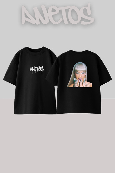 Anetos Cardi B_31 Design Printed Unisex Oversize Black Tshirt