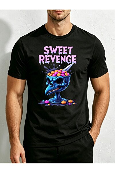 212Wear تي شيرت رجالي بتصميم جمجمة قوطية ونص Sweet Revenge، بقصة فضفاضة ورقبة...