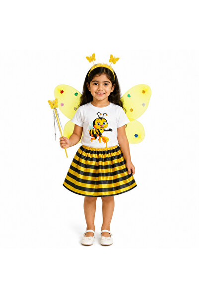 joyland Joy Land Girls' Bee Costume Set Printed T-Shirt and Striped Skirt wit...