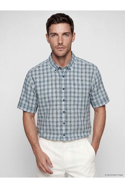 LC Waikiki Lcwaikiki Classic Green Regular Fit Plaid Poplin Men's Shirt