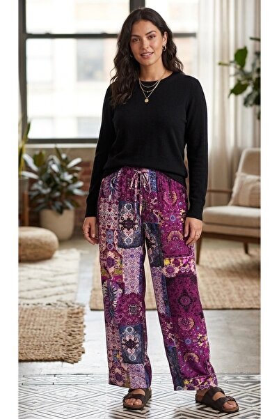 BİLGENS BUTİK Women's Summer Viscose Ethnic Patterned Trousers