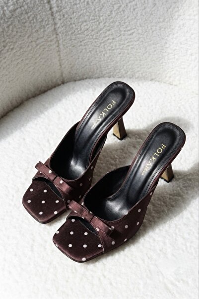 POLKA STORE Betty Women's Square Toe Small Bow Detailed Heeled Slippers Sanda...