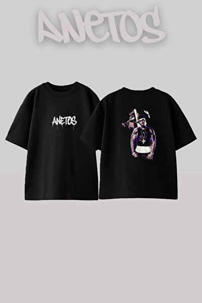 Anetos Μαύρο μπλουζάκι 50 Cent_30 με στάμπα σχεδίου, Unisex, Oversize