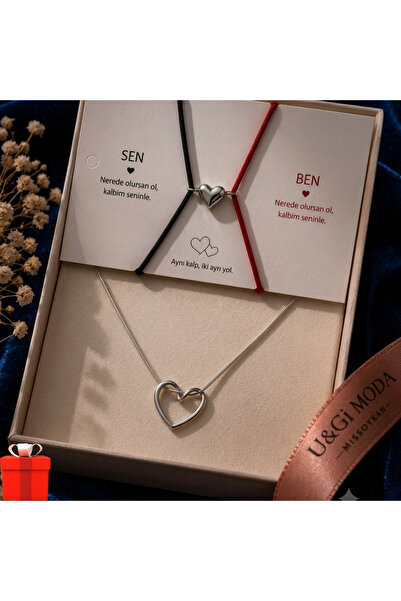 U&Gi Moda Heart-Shaped Couple Necklace and Bracelet Set – Lover's Combination...