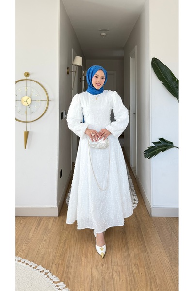 NİLNUR MODA Νέα σεζόν Γυναικείο βαμβακερό φόρεμα με επένδυση κύκνου