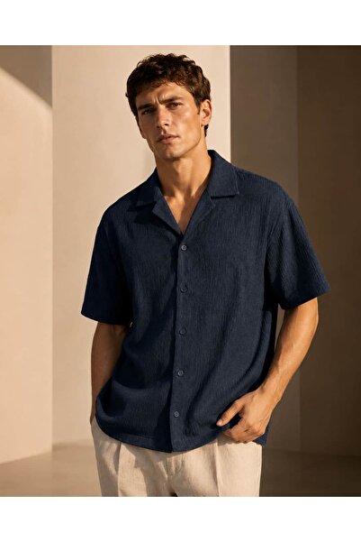 CANMODA Men's Textured Fabric Premium Navy Blue Shirt - 2733