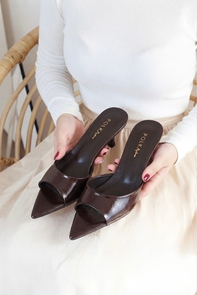 POLKA STORE Sugar Women's Pointed Toe Bow Detailed Short Kitten Heel Slippers...
