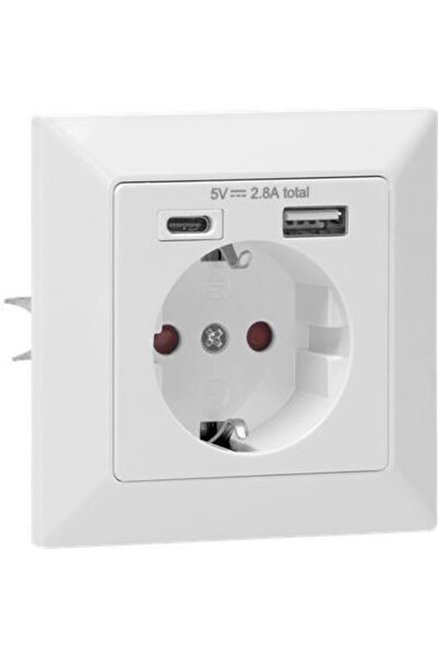 Orno Priză electrică încastrată simplă cu 2 porturi USB, albă
