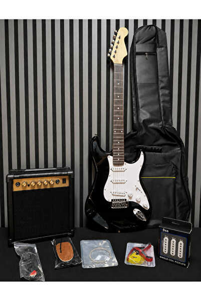 müzikhane Siyah Elektro Gitar Set SSS Manyetik (Gitar-Amfi-Askı-Kapo-Tuner-Kı...