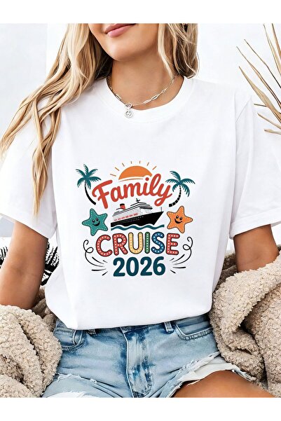 BASEPULSE تي شيرت نسائي بطباعة حروف استوائية نابضة بالحياة من Family Cruise 2...