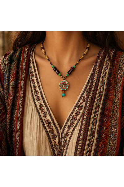 HER ŞEY NOTA www.herseynota.com Soreya Bohemian Turquoise Medallion Necklace ...