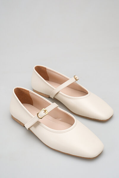 Ayakkabı Delisiyim Beige Leather Buckle Square Toe Comfortable Non-Slip Sole ...