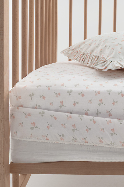 Yataş Mini Milika Baby 100% Cotton Sheet & Pillowcase Set - Powder