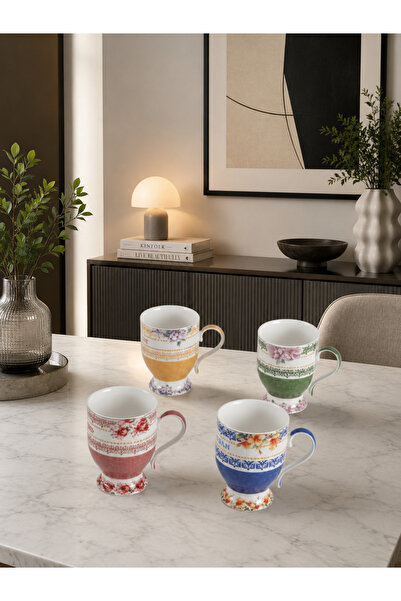 ACAR Yeni Sezon Keith 4lü Çiçekli Porselen Kupa 285ml