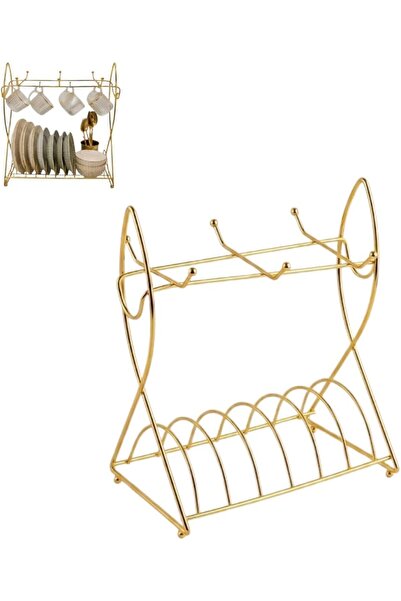 NASAQ Gold Metal Cup and Mug Holder Rack, Decorative Wire Stand with Hook, Th...