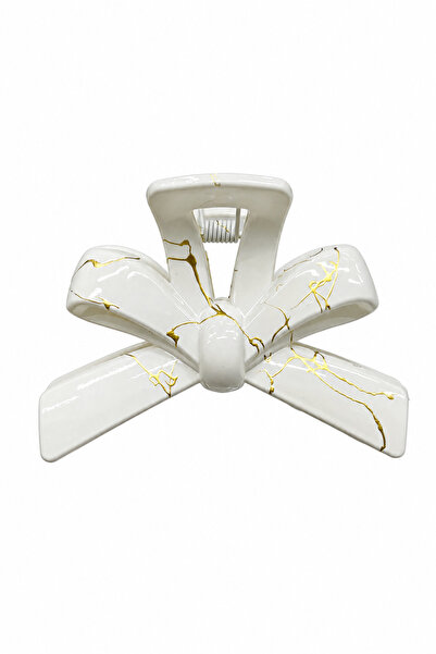 Jack Ferrero Bow Patterned White Yellow Cracked Look Hair Clip Claw Clip