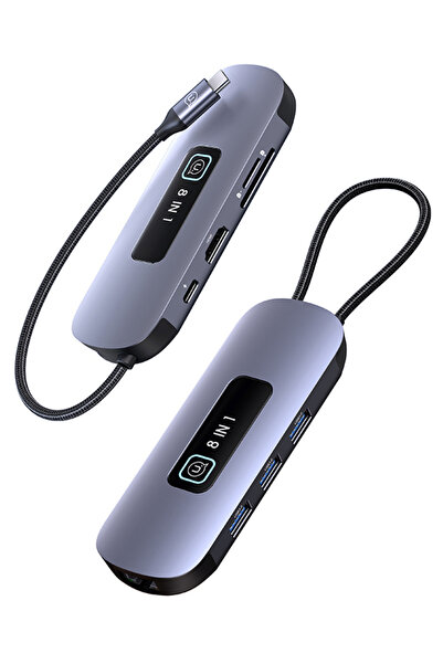 Usams Σταθμός σύνδεσης US-SJ643, 8 θυρών, USB-C, 4K, 100W PD, LAN, γκρι