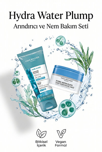 Yves Rocher Hydra Water Plump Arındırıcı ve Nem Bakım Seti Peeling 75 ml + Je...