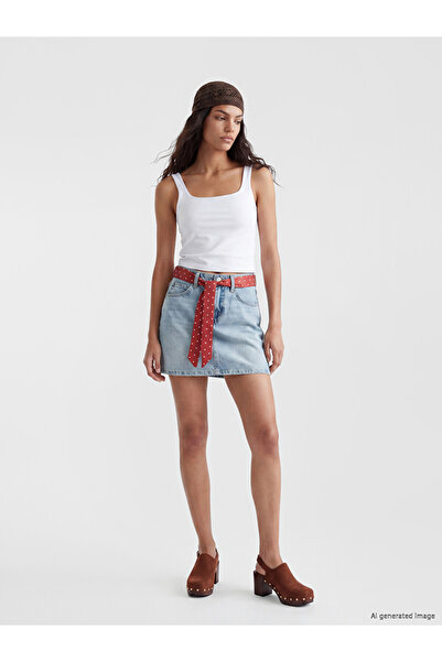LC Waikiki Fustă mini din denim, cambrată, cu curea