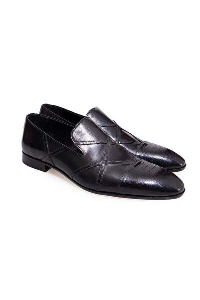 FRANCO CALVANI Black Color Laceless Genuine Leather Men's Shoes
