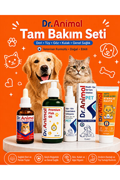 Dr. Animal Tam Bakım Seti-Ağız, göz, kulak bakım-Tüy sağlığı-Balık yağı-Kedi ...