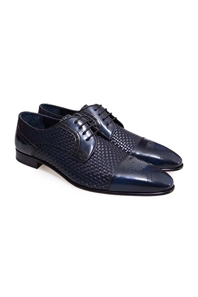 FRANCO CALVANI Dark Blue Color Lace-Up Genuine Leather Men's Shoes