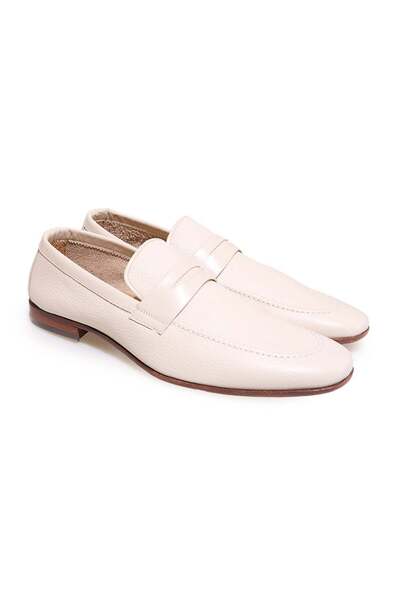 FRANCO CALVANI Beige Color Laceless Genuine Leather Men's Shoes