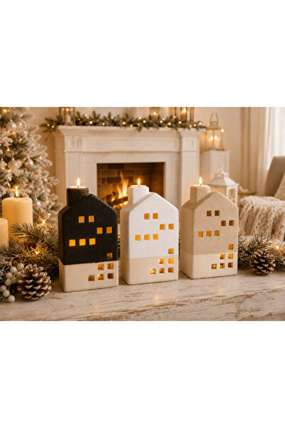 DN DECONATION Căsuțe decorative de Crăciun – Căsuțe ceramice cu iluminare LED...