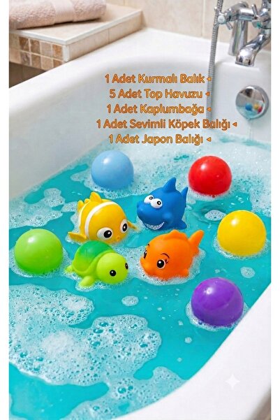 HerşeyVarBurda Eğitici Bebek Banyo Oyuncak Seti - 1 Adet Kurmalı Balık, 1 Kap...