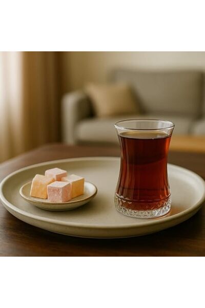 Yıldızan Set of 6 Patterned Glass Tea Cups – 160 ml Slim-Waisted Modern Desig...