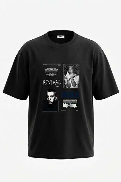Anetos Eminem_51 Design Printed Unisex Oversize Black Tshirt