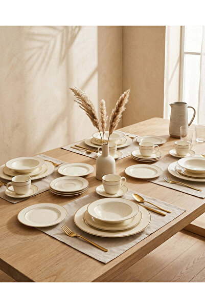 REDTAG White Dinner Set With Gold Rim (20 Piece)
