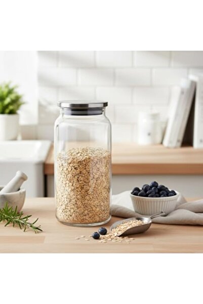 Yıldızan 1 Piece Stainless Steel Lid Borosilicate Glass Jar - Round with Vacu...