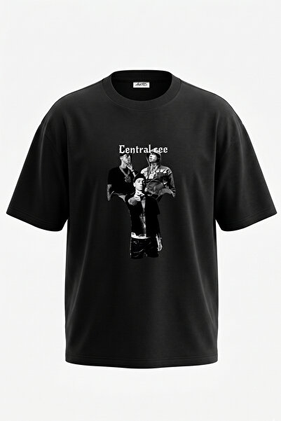 Anetos Μαύρο μπλουζάκι Central Cee_35 με στάμπα σχεδίου, unisex, oversize