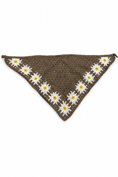 Jack Ferrero Daisy Motif Hand Knitted Brown Triangle Bandana Hair and Neck Ac...
