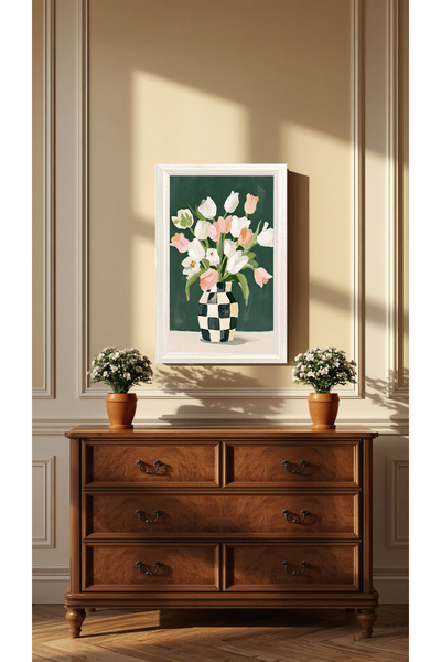 BlackSea ÇİÇEKLER,YAĞLI TABLO GÖRÜNÜMÜNDE,LAKE BOYALI MDF ÇERÇEVE