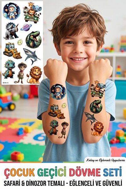 BP Tattoo Kamyon, Safari ve Dinozor Temalı Rengarenk Çocuk Dövmesi