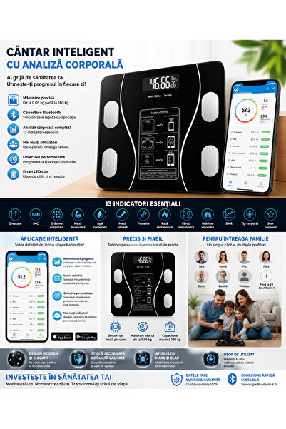 OEM Cantar Corporal Electronic Inteligent De Baie Cu Aplicatie Smart HYT, , E...