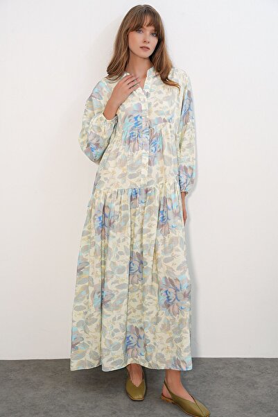 Hiccup Bdart Hakim Collar Floral Patterned Long Dress