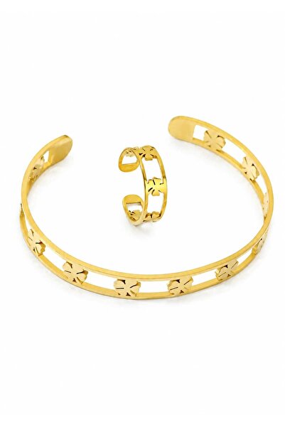 Nevara Women's Gold Flower Design Bracelet and Ring Set Elegant Everyday Wear...