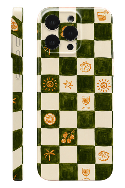 WANNA PROTECT iPhone 14 Pro Olive Checker Protect Slim Parlak Tam Kaplayan Ba...