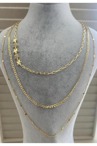 Gosea Women's Gold Color 3 Layer Steel Chain Necklace Star Detailed Multiple ...